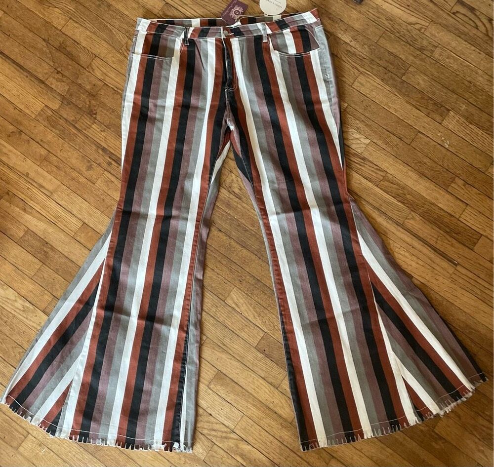 Saints & Hearts Striped Super Flare Bell Bottoms 3XL New